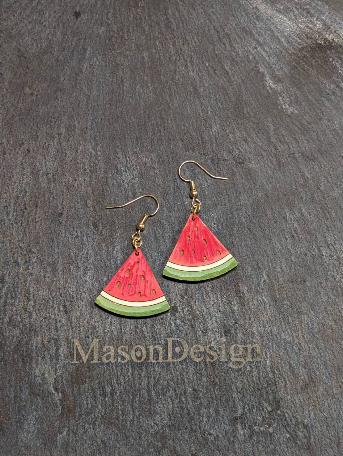 梅森設計[手作] 西瓜-實木耳環