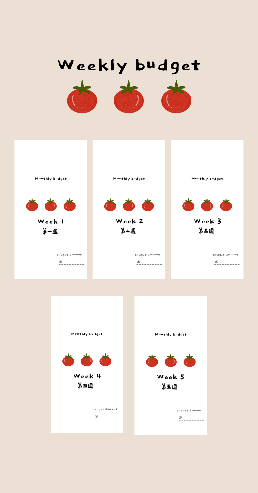 五週 Weekly budget 水果預算袋