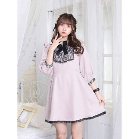 Noemie ♥ 黑粉蕾絲連衣裙 無蝴蝶結（全新）