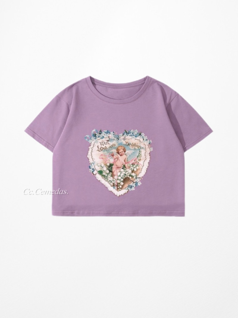 歐美ins小天使印花短袖上衣