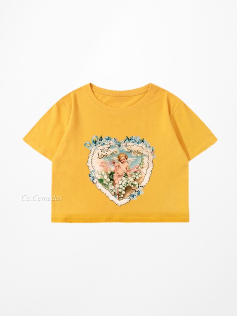 歐美ins小天使印花短袖上衣