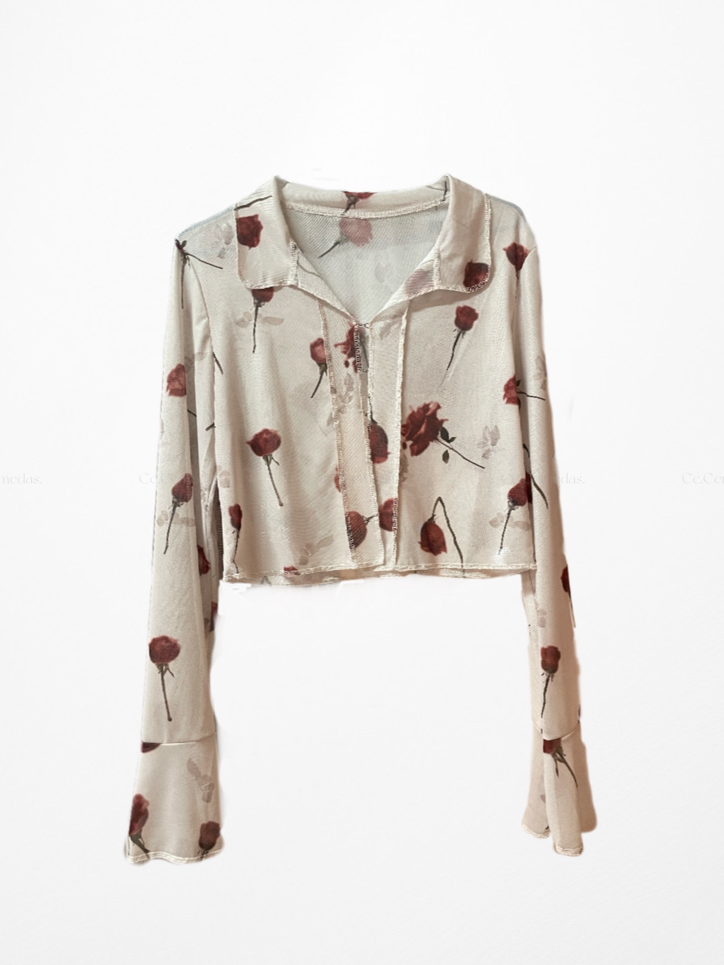 花卉印花透膚襯衫