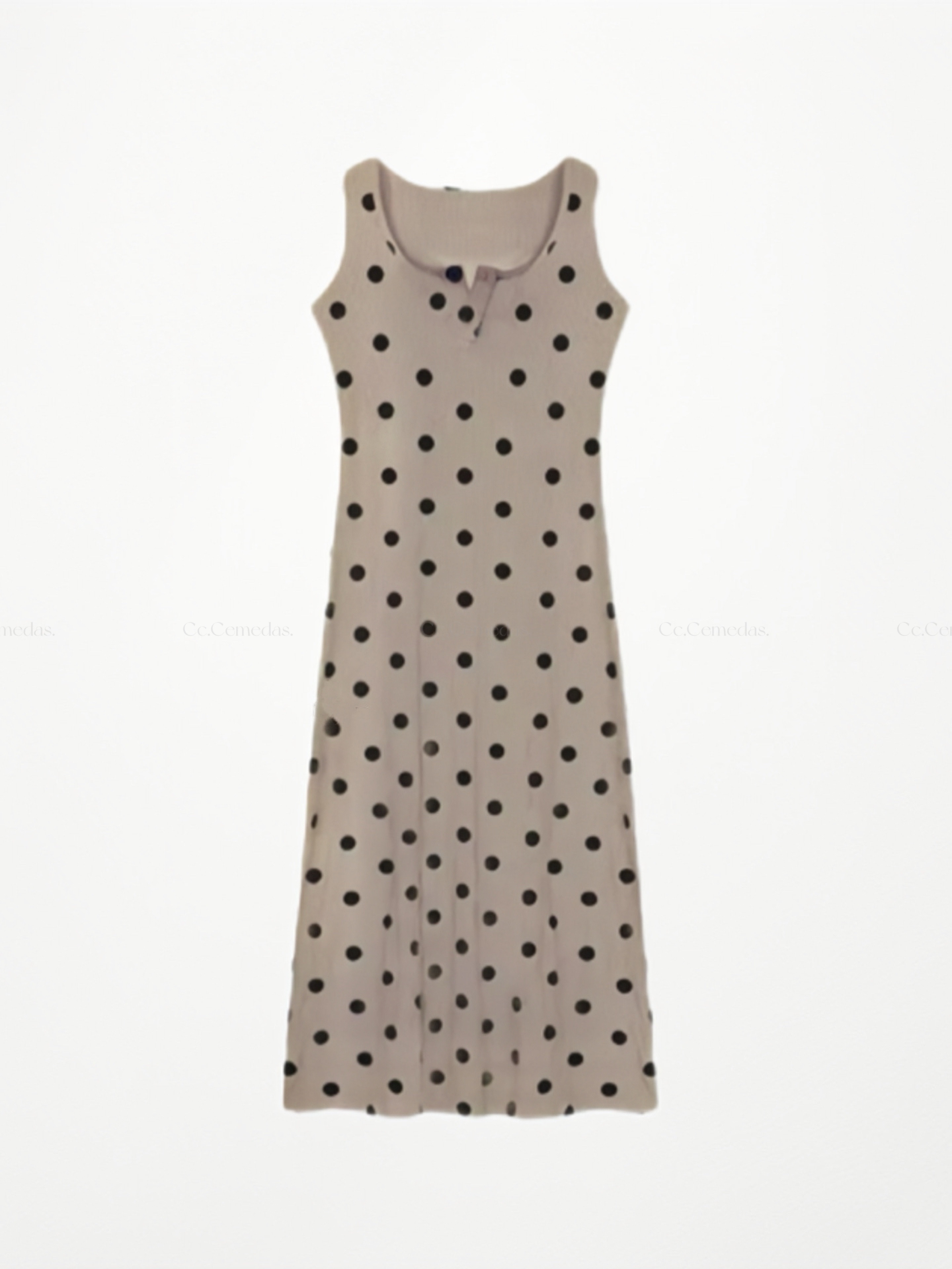 復古點點無袖連衣裙
