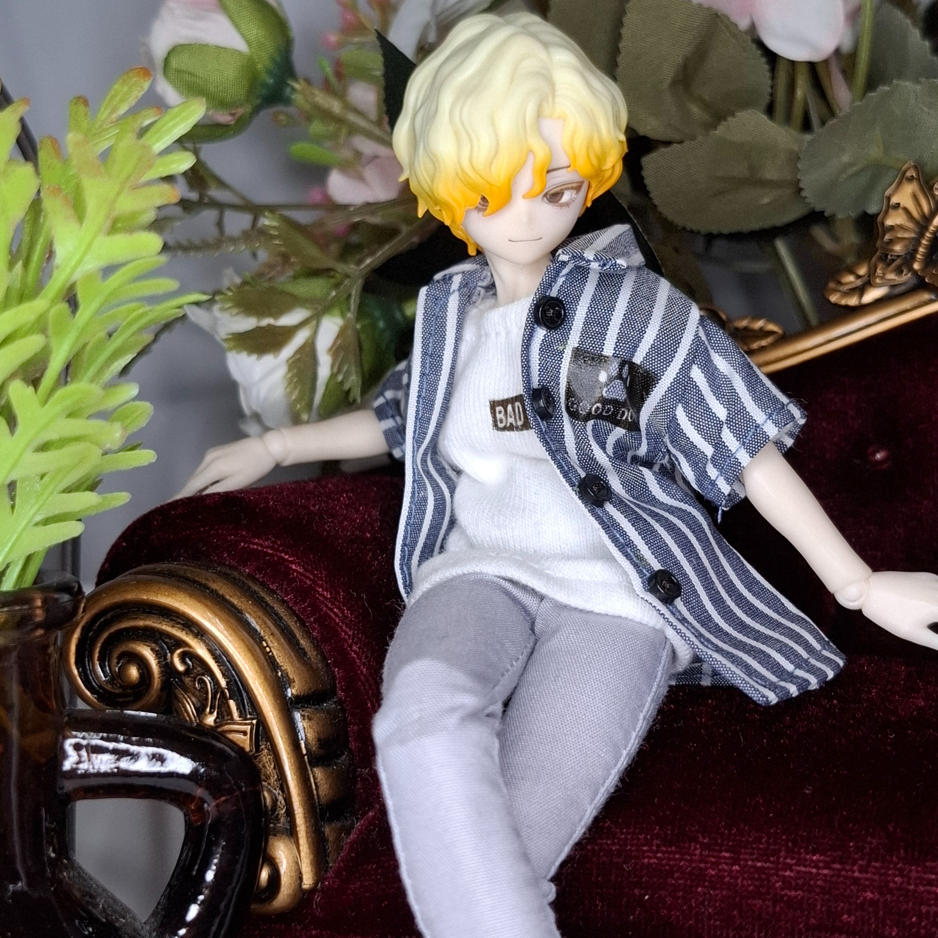 西西里往事-開襟短袖襯衫外套_條紋藍