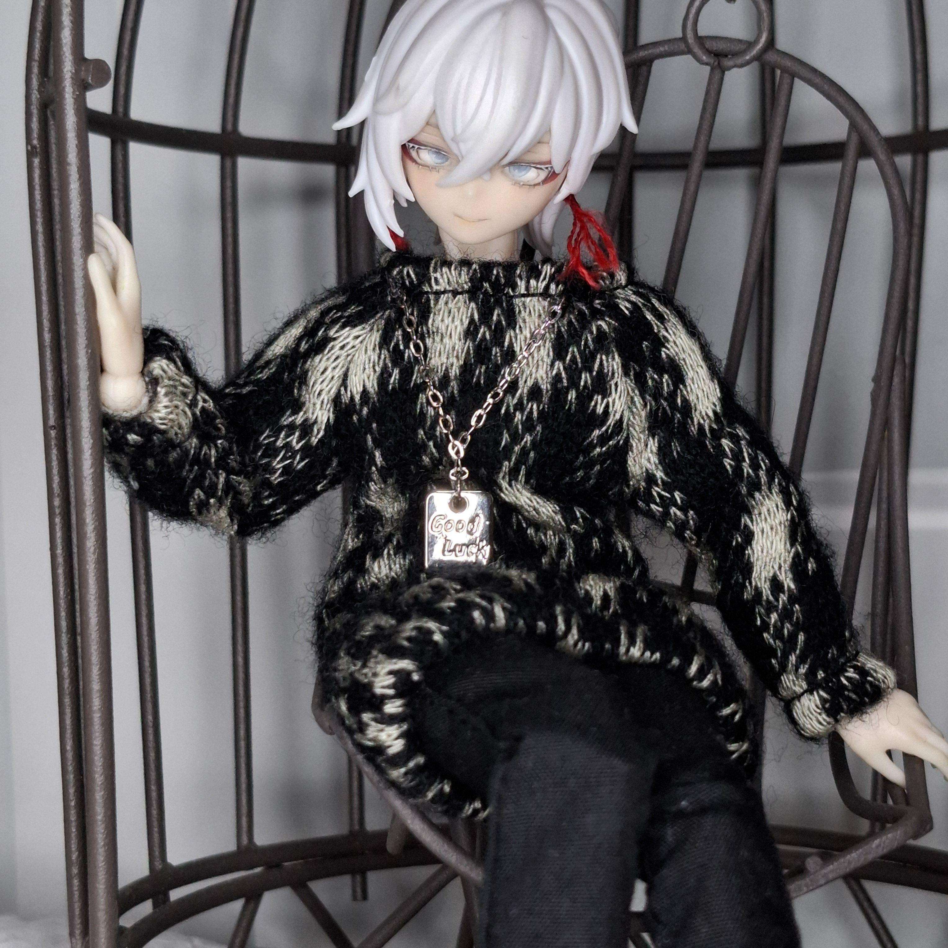 西西里往事-針織黑白格長T+鍊子