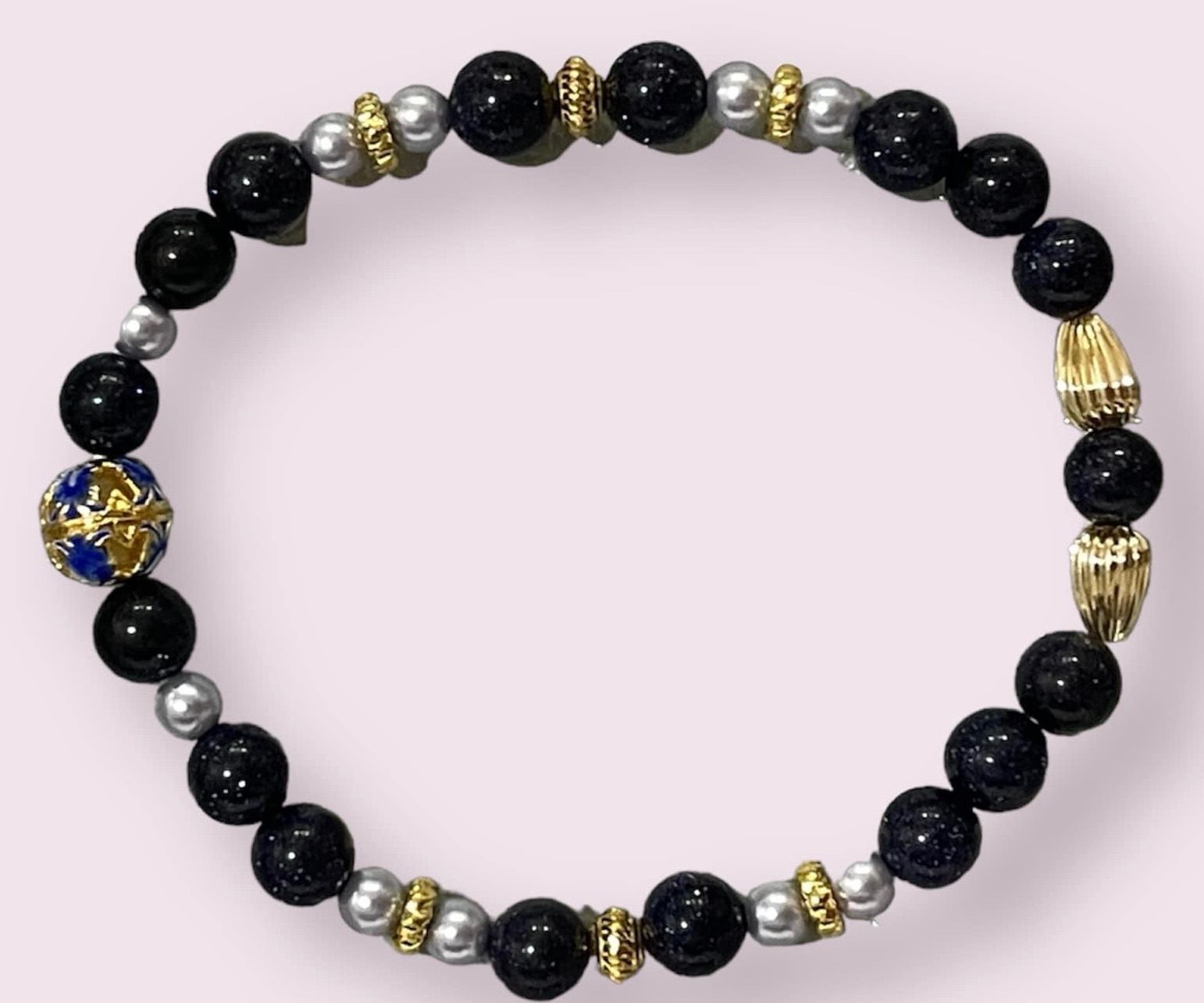 C001藍沙景泰藍貝珠手串