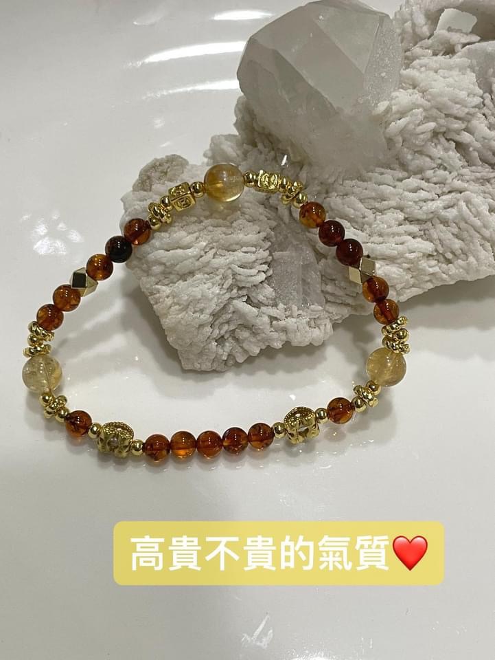 C004蜂蜜奶蓋黃水晶x花珀設計串