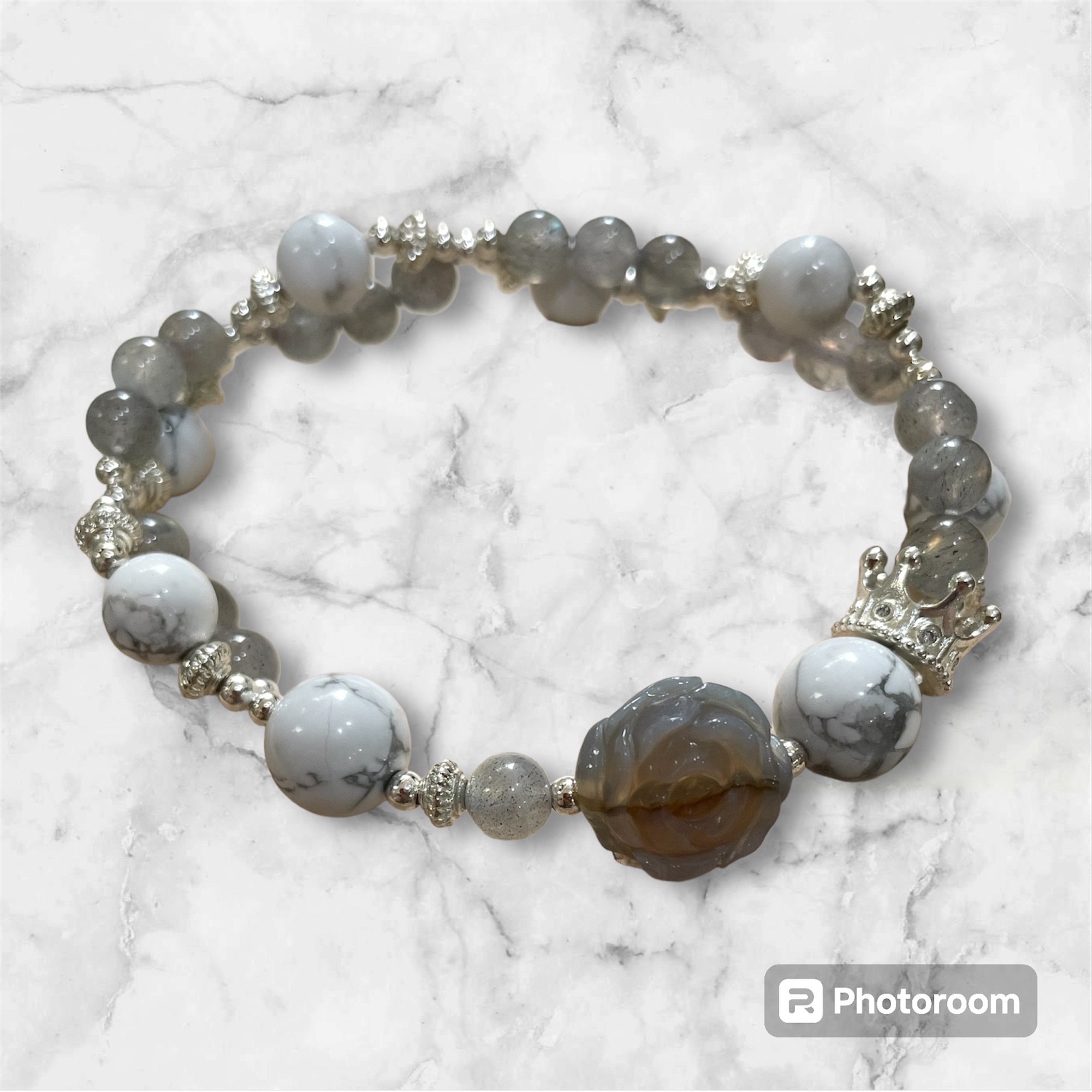 D005 阿拉善玫瑰雕刻X白松石X灰月光