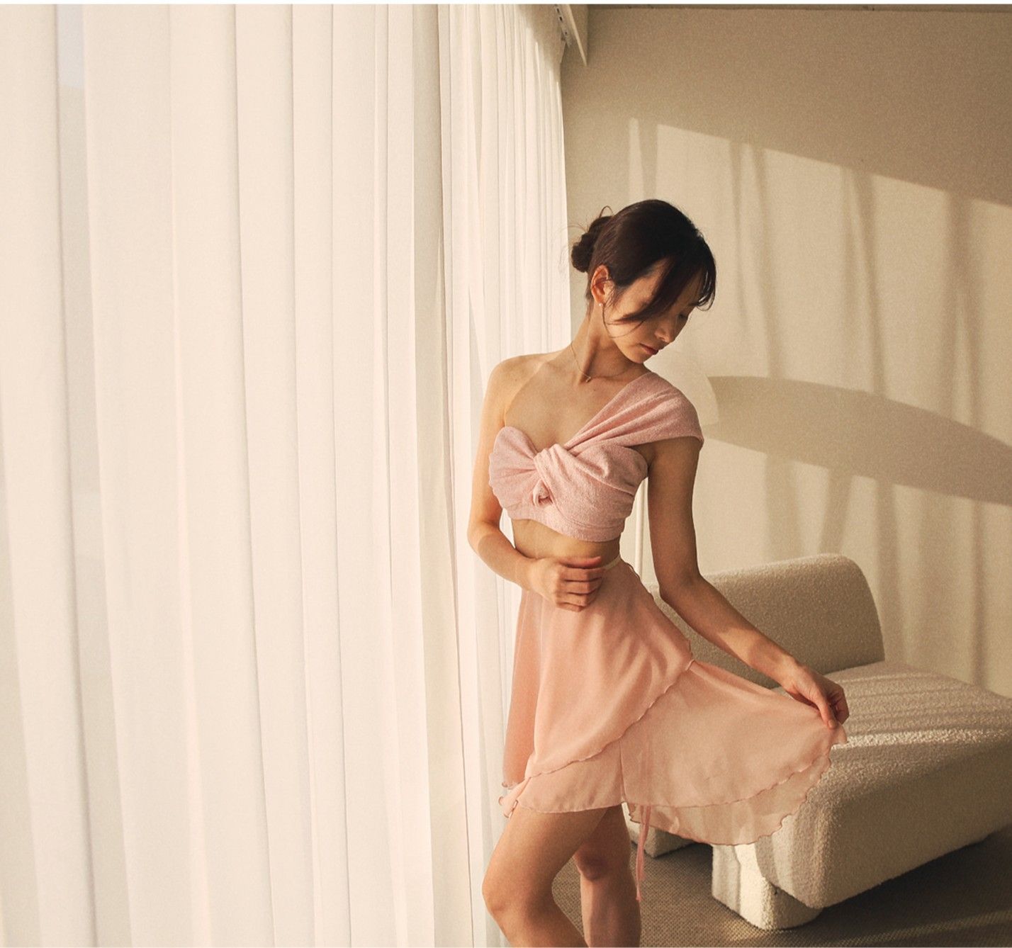 韓國Lenique - Tweed ribbon top鋼管舞上衣+短褲 （PINK）