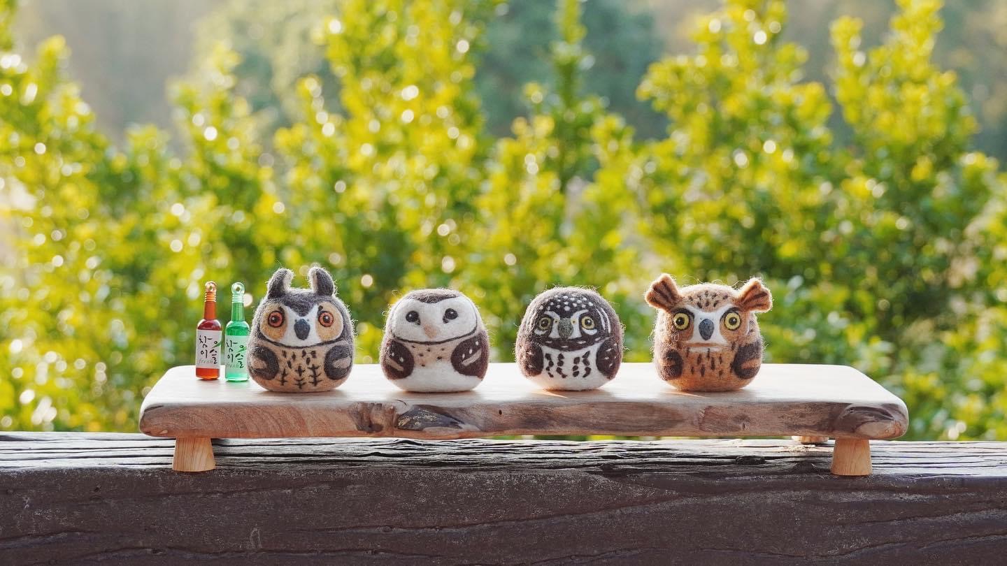 圓圓啤酒肚貓頭鷹羊毛氈擺飾