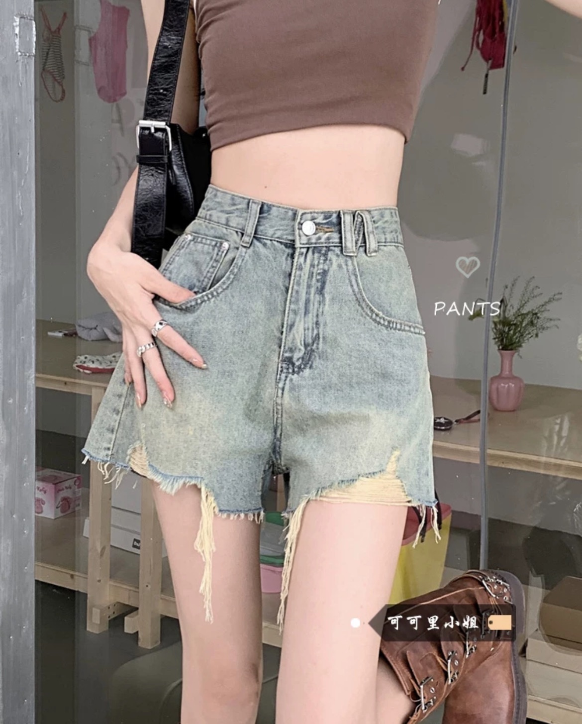 破洞牛仔短褲女夏季2024新款復古高腰顯瘦設計感A字闊腿褲子爆款