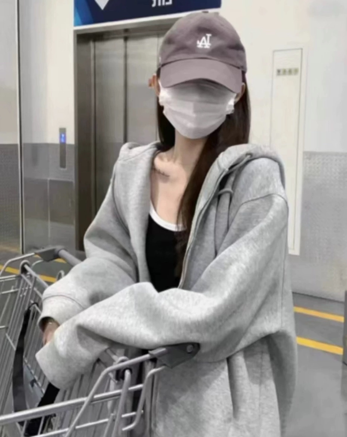 慵懶風灰色衛衣女春秋季寬松簡約純色拉鍊連帽開衫外套ins潮帶帽