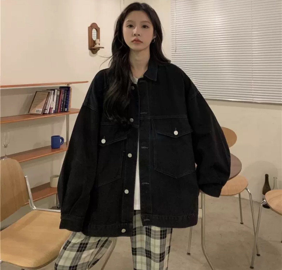 美式牛仔外套女春秋2022新款復古BF風字母印花寬松設計感長袖上衣