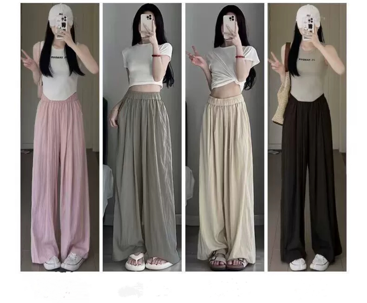 女夏季慵懶風褶皺禪意抽繩冰絲闊腿褲休閒高腰顯瘦垂感薄款山本褲