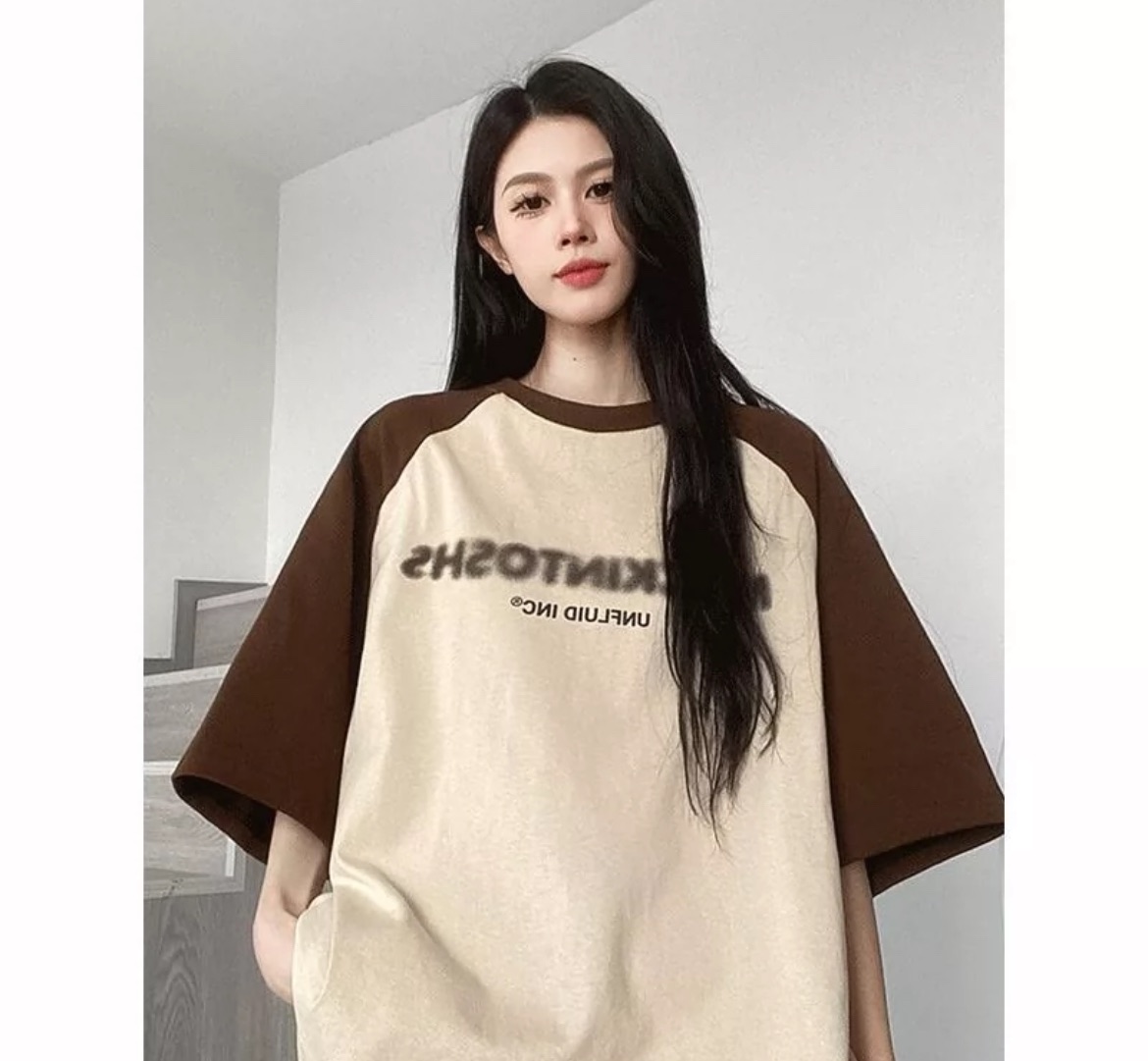 美式撞色插肩短袖男女潮牌潮流t恤夏季oversize半袖體恤