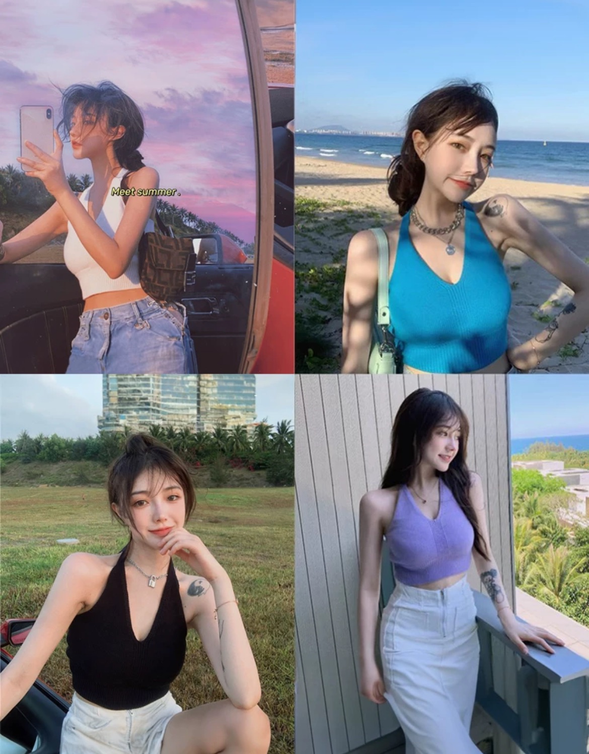 短款無袖針織吊帶小背心夏季女裝掛脖上衣性感外穿V領內搭打底衫