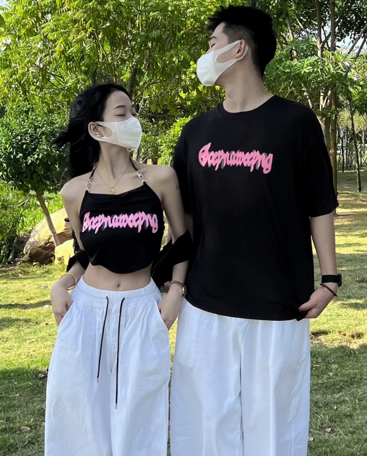 不一樣的情侶裝超火長短款T恤2024夏季新款流行潮男辣妹上衣短袖