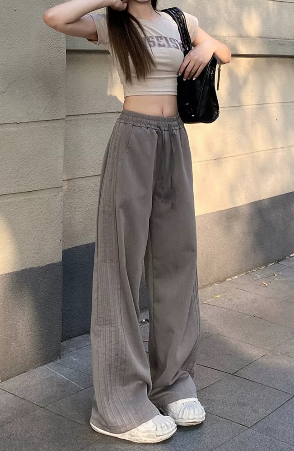 灰色西裝褲女夏季薄款寬松直筒高腰垂感闊腿褲女拖地長褲子ins潮