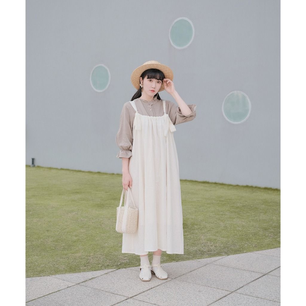 【現貨】wei3h × mimi toujours 2way 綁帶麻質背心裙 ivory 02 白