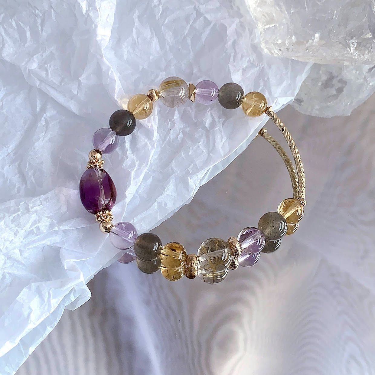 春日和煦/ 14K包金天然水晶能量手鍊/ 訂製設計