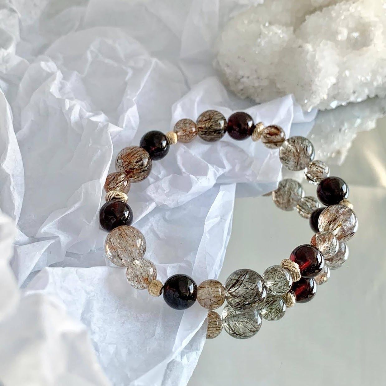 優雅的刺蝟/ 14K包金天然水晶能量手鍊/ 訂製設計