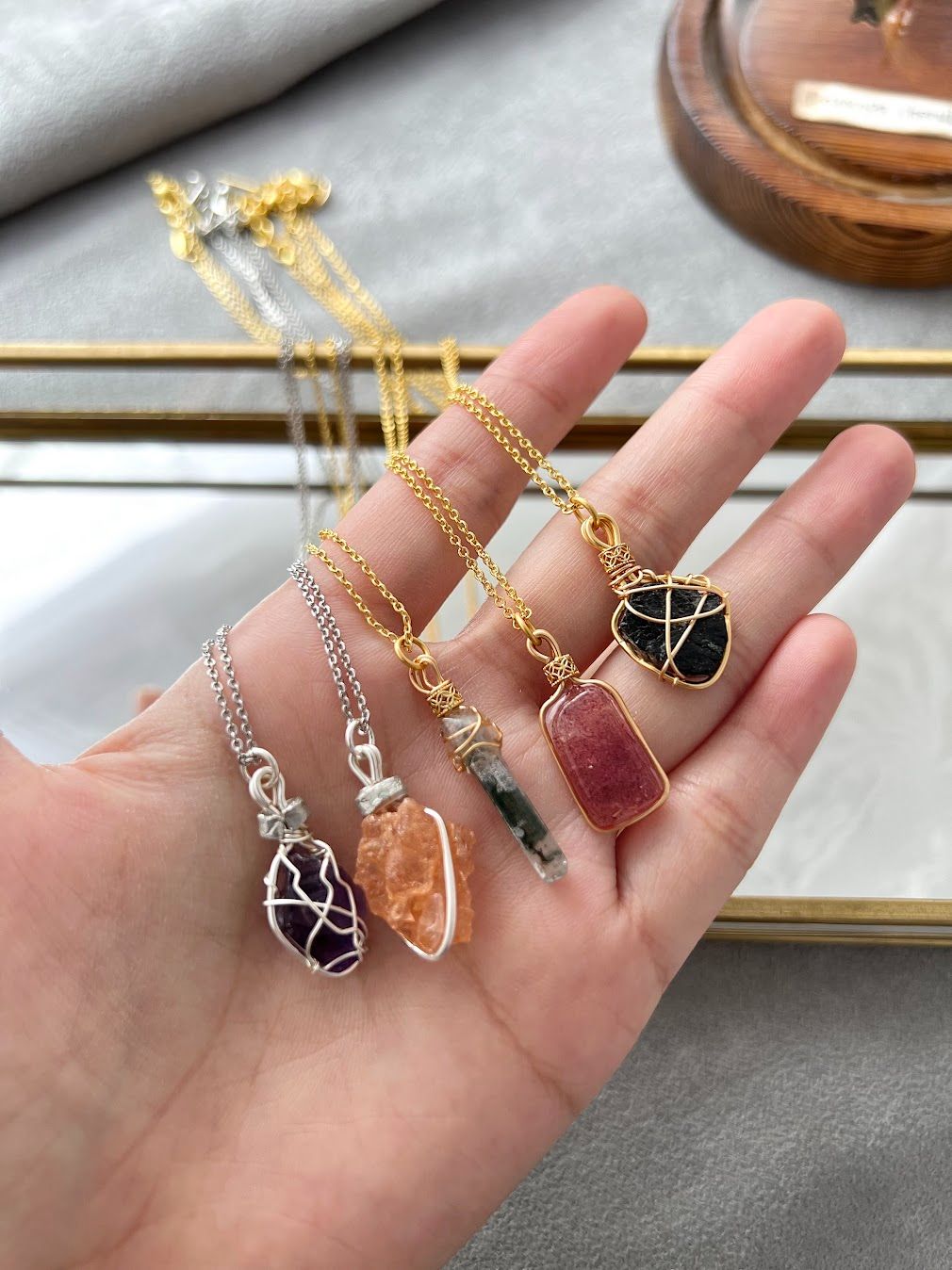 原礦包編黃銅項鍊/ 天然水晶能量/ 手作項鍊