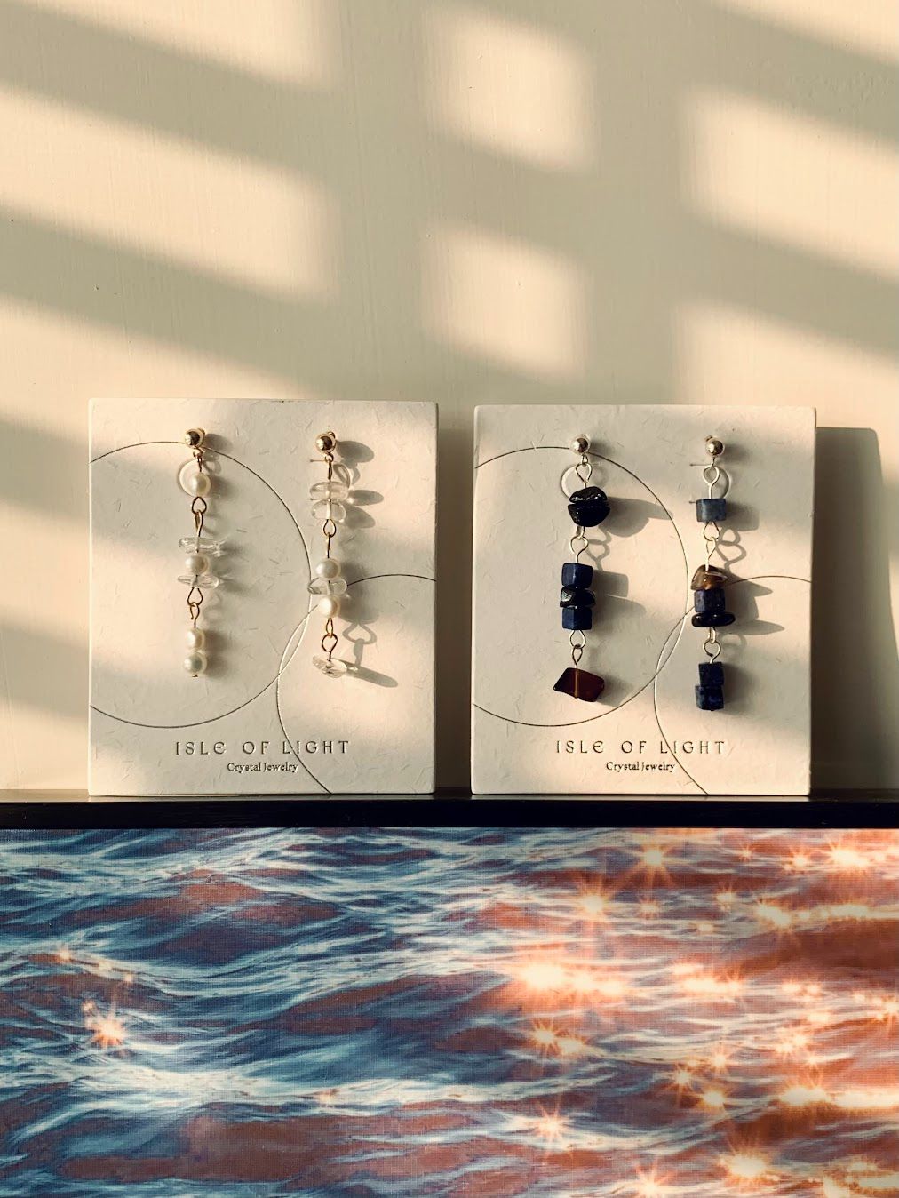 拾石/ 白碎石、珍珠 青金石、黑瑪瑙碎石耳環/ 可改夾式