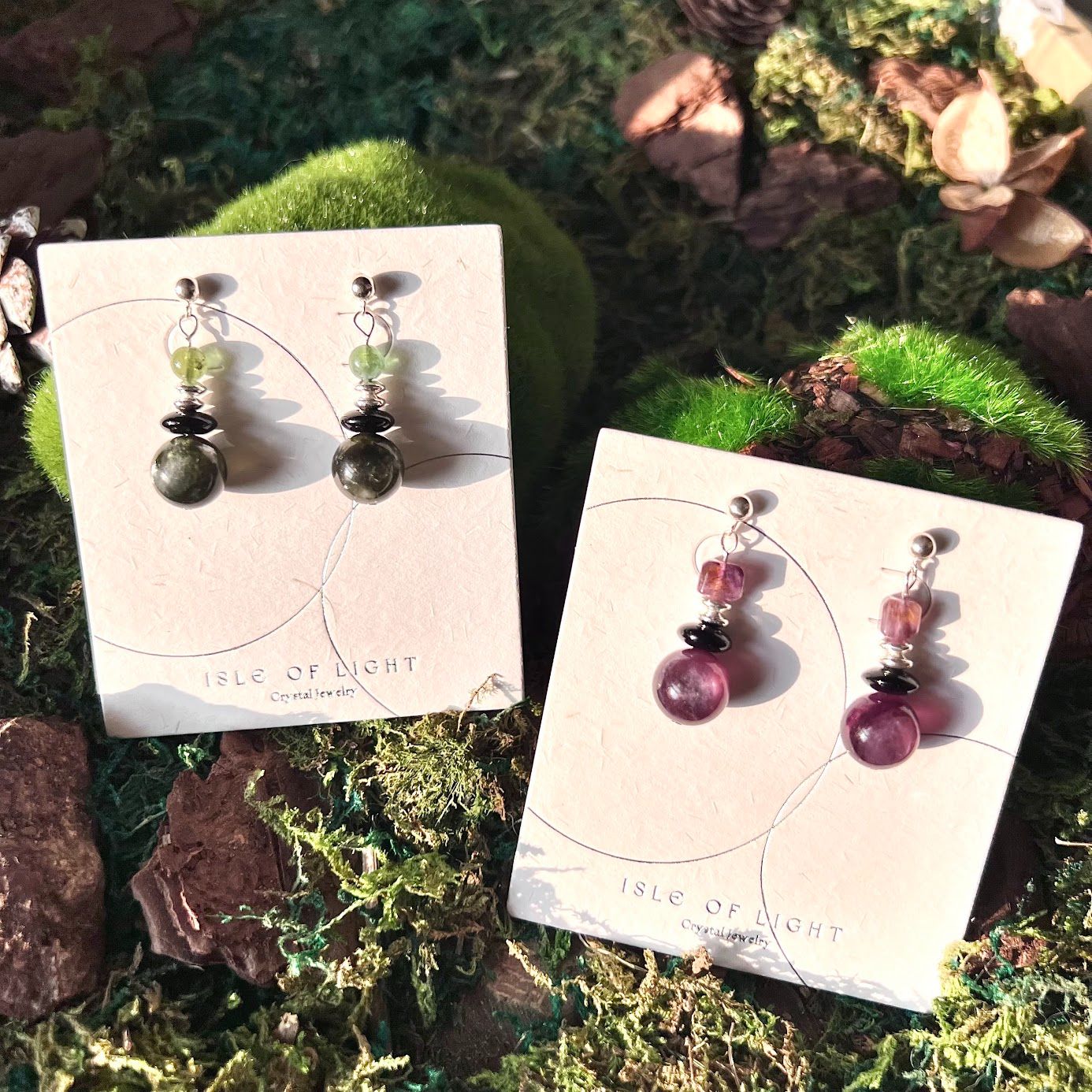 土星/ 紫鋰雲母、綠鋰雲母、紫鈦晶、綠碧璽、黑瑪瑙/ 耳環