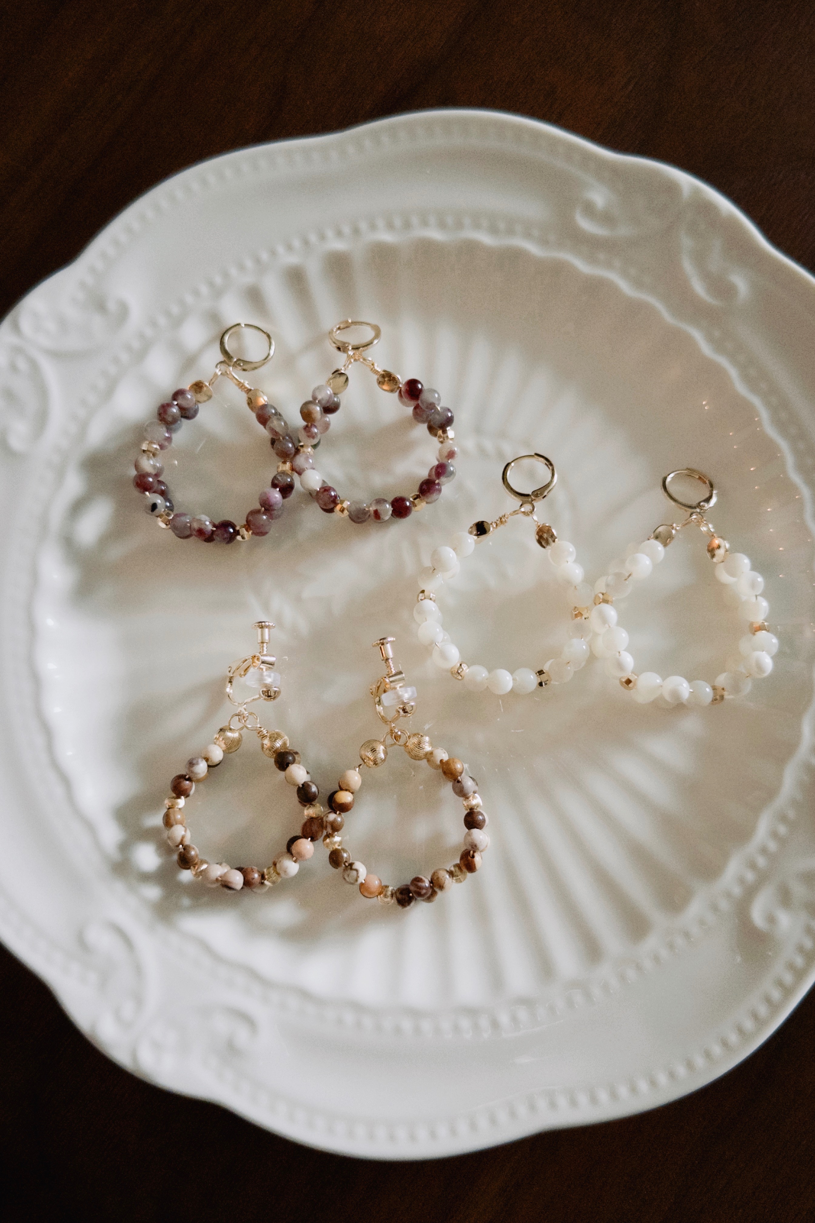 花圈耳環/ 14K金天然水晶能量手鍊/ 設計款