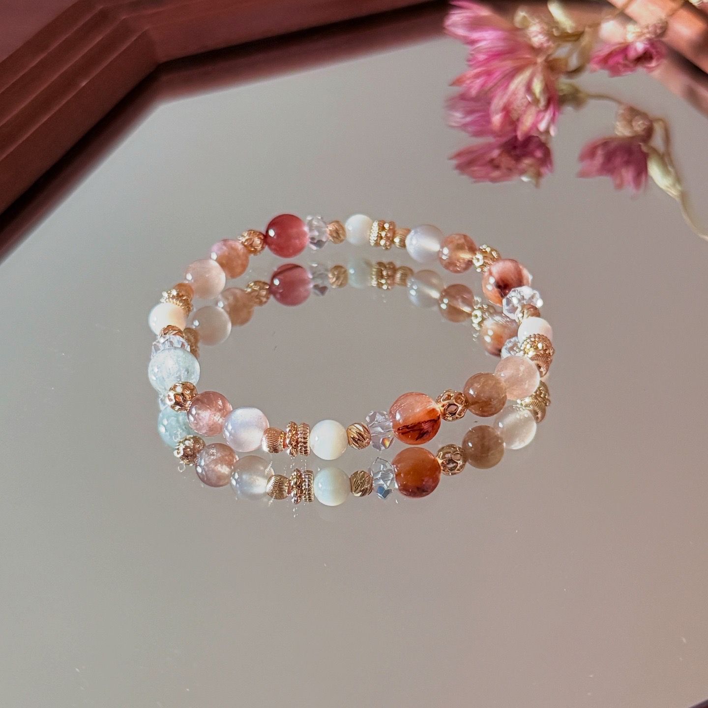 一壺奶霧/ 14K包金天然水晶能量手鍊/ 設計款