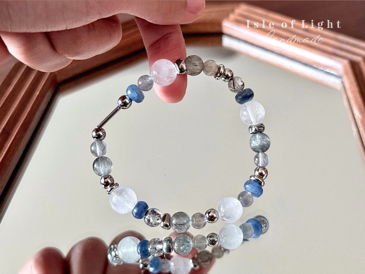 北歐雪冬/鈦鋼金屬天然水晶能量手鍊/設計款