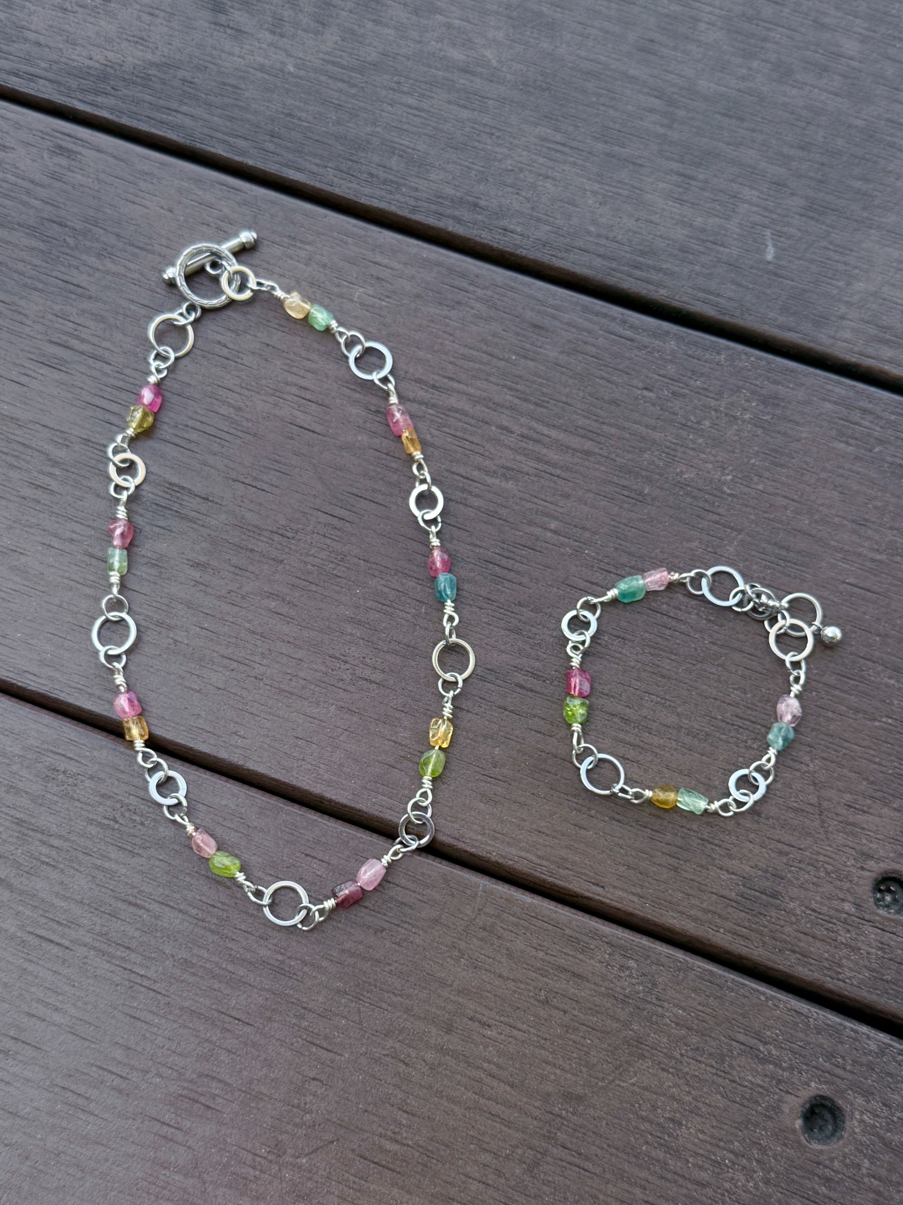 彩虹碧璽/鈦鋼金屬天然水晶能量手鍊/設計款