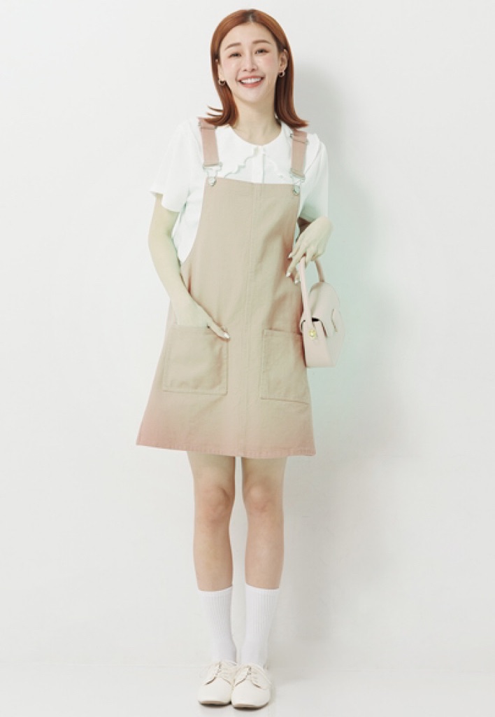 NUV米色吊帶短裙-S號