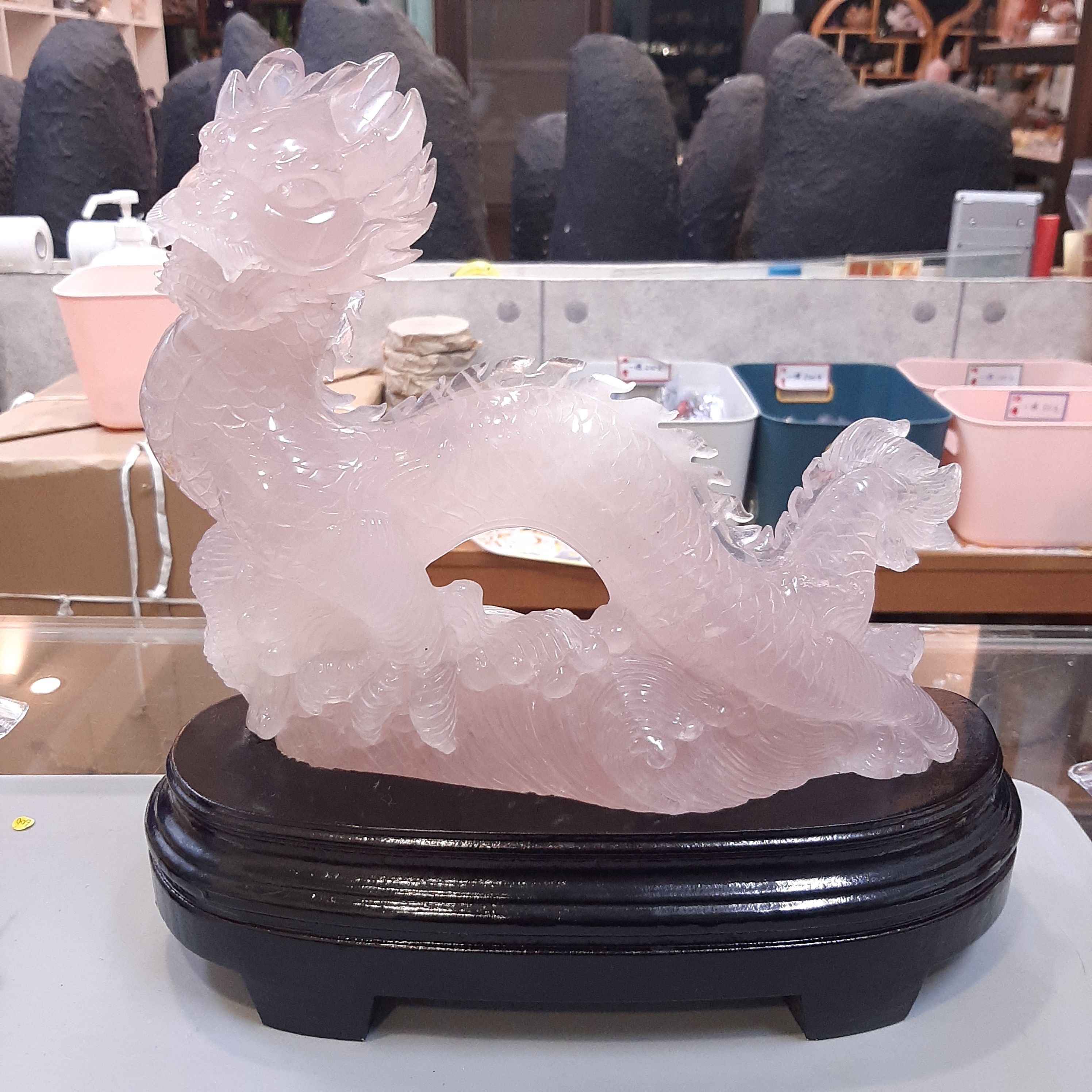 粉水晶龍雕刻擺件3公斤