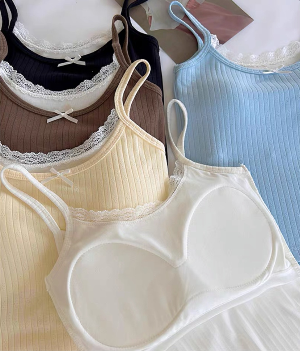F01-甜美up up!蝴蝶結蕾絲花邊bra top（帶胸墊）*5Colors