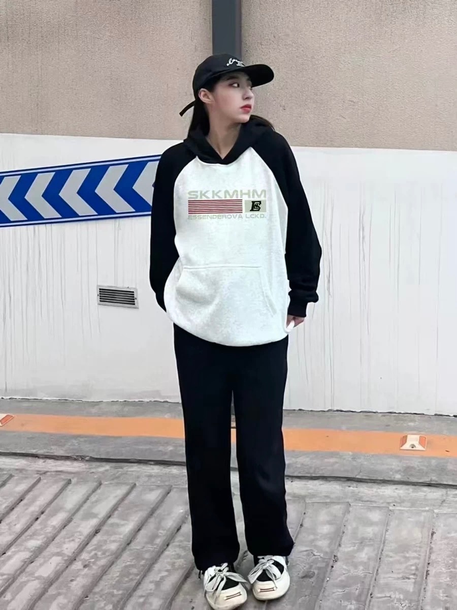 L04-美式拼接寬鬆帽tee*2Colors（加絨）