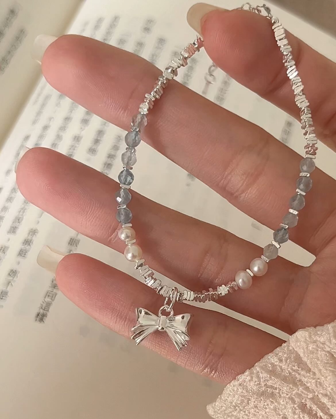 「預購」海藍寶碎銀蝴蝶結手鍊