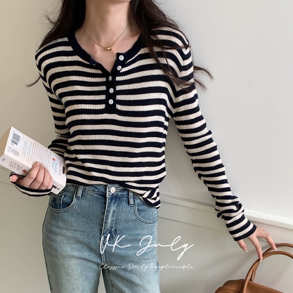 𝑽𝑲 𝑱𝒖𝒍𝒚｜鬆弛感條紋長袖上衣（2 colors）