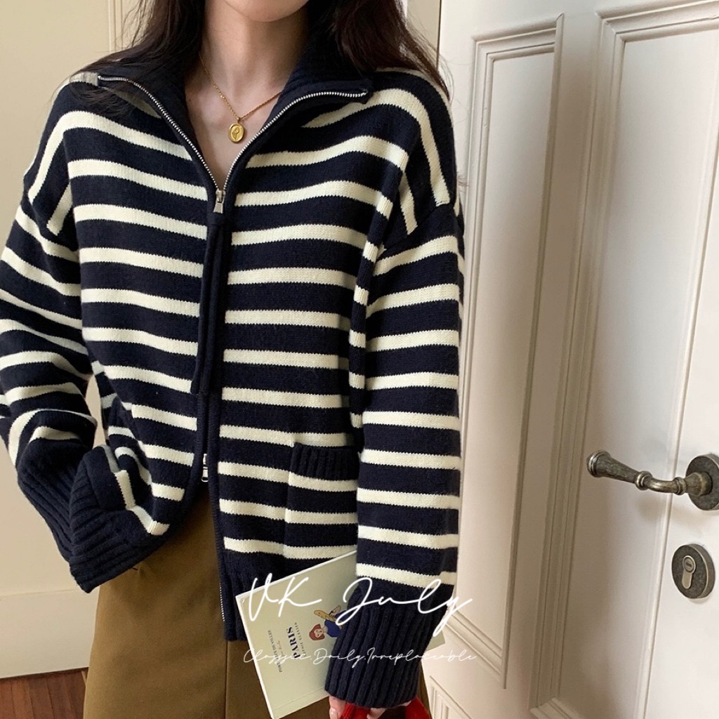 𝑽𝑲 𝑱𝒖𝒍𝒚｜慵懶感雙拉鍊條紋針織外套（3 colors）