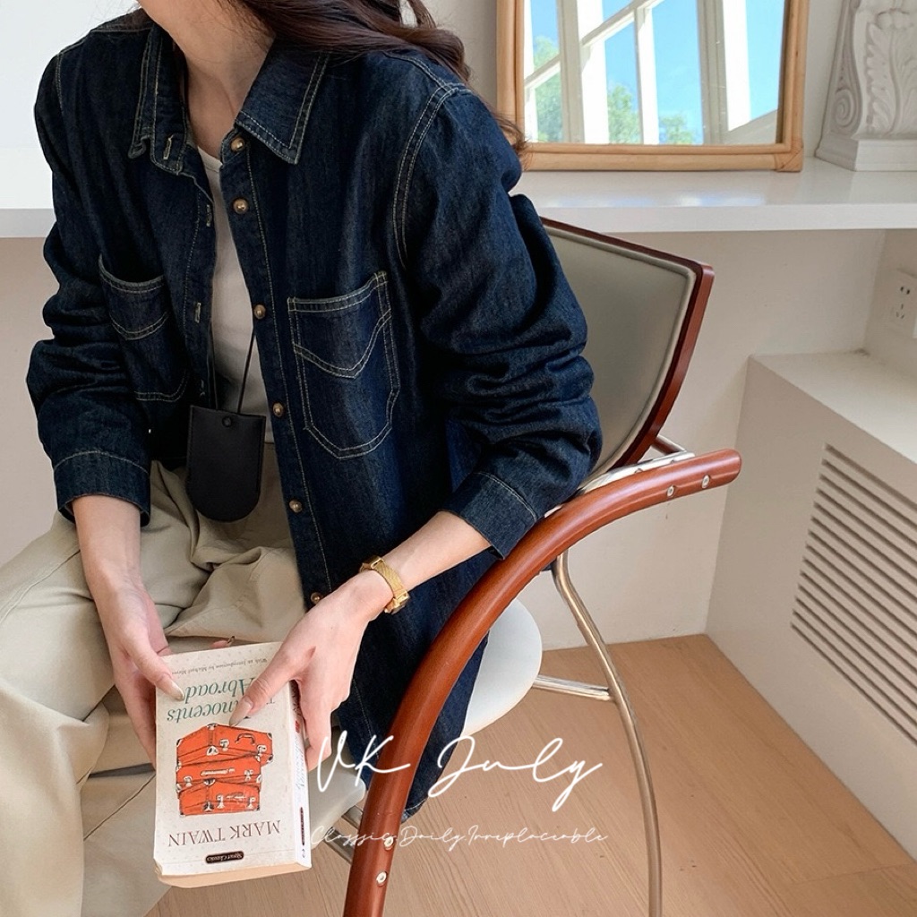 𝑽𝑲 𝑱𝒖𝒍𝒚｜復古撞色深藍牛仔襯衫