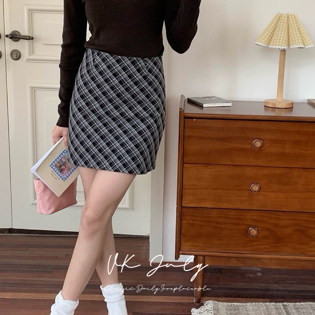 𝑽𝑲 𝑱𝒖𝒍𝒚｜高腰格紋毛呢短裙（3 colors）