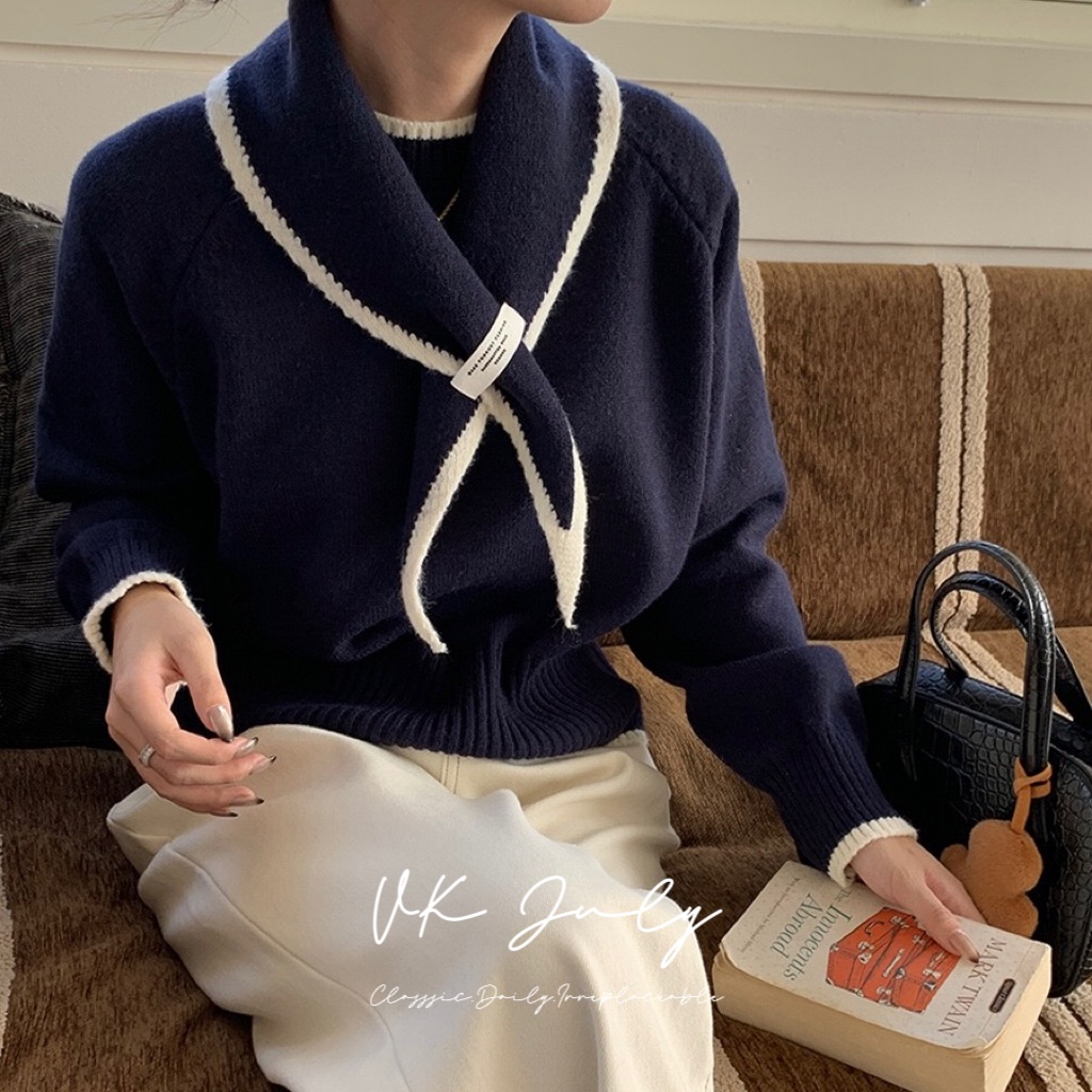 𝑽𝑲 𝑱𝒖𝒍𝒚｜韓系撞色毛衣圍巾組合（2 colors）