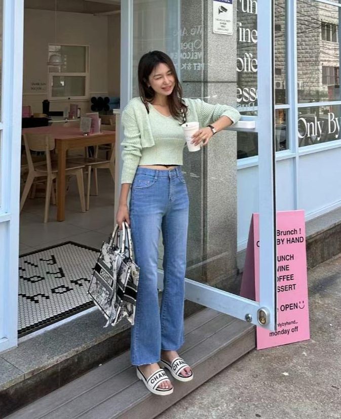 正韓 兩色 夏日高腰彈力靴型微喇叭牛仔褲2colors S-XL 【2111】 喇叭褲 靴型