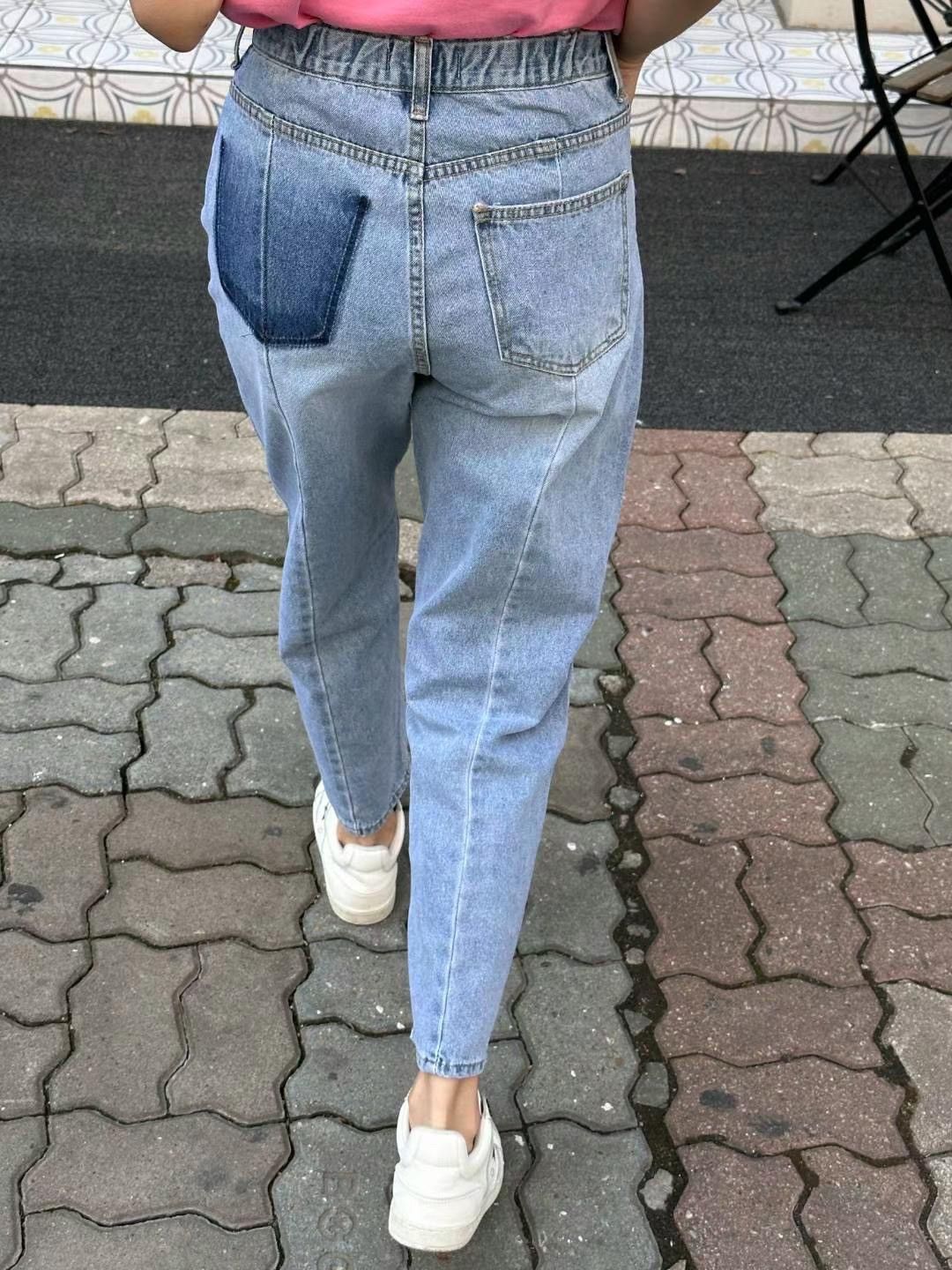 正韓 高腰彈力刷色車線設計直筒牛仔褲S-XL 【2115】 直筒褲 男友褲