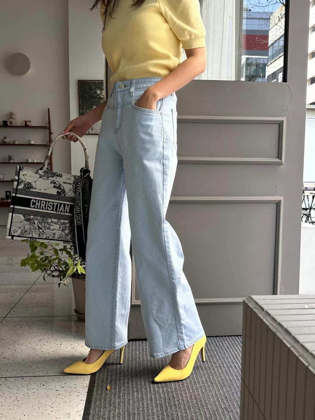 正韓 兩色 COOL涼感面料 純色高腰彈力直筒牛仔褲2colors S-XL 【2125】 寬褲 直筒褲