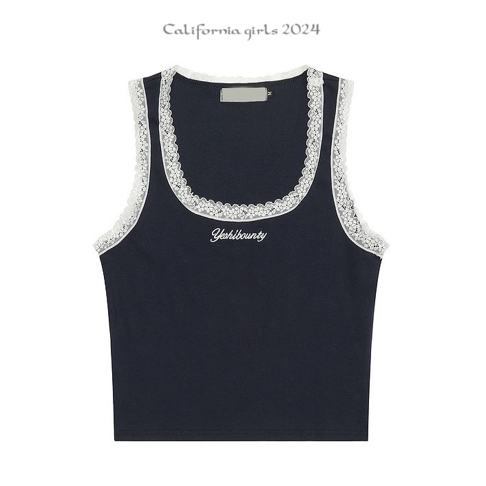 【加州辣妹】復古蕾絲方領背心 芭蕾 復古 運動