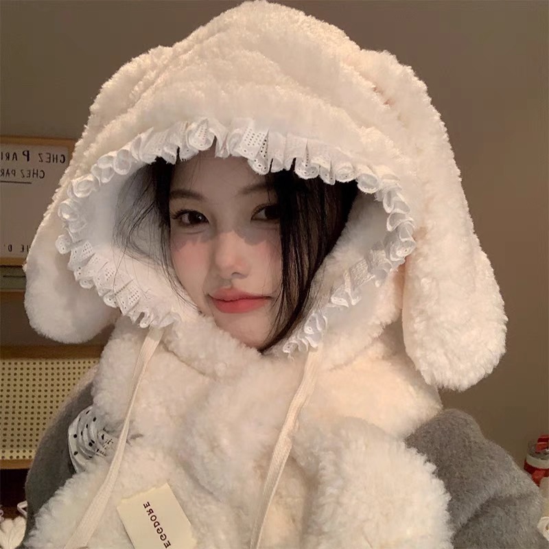 【加州辣妹】兔兔蕾絲邊保暖帽（等待10天左右寄出）