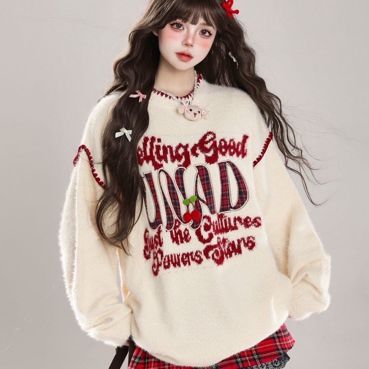 毛衣系列【加州辣妹】櫻桃縫邊拼接針織毛衣