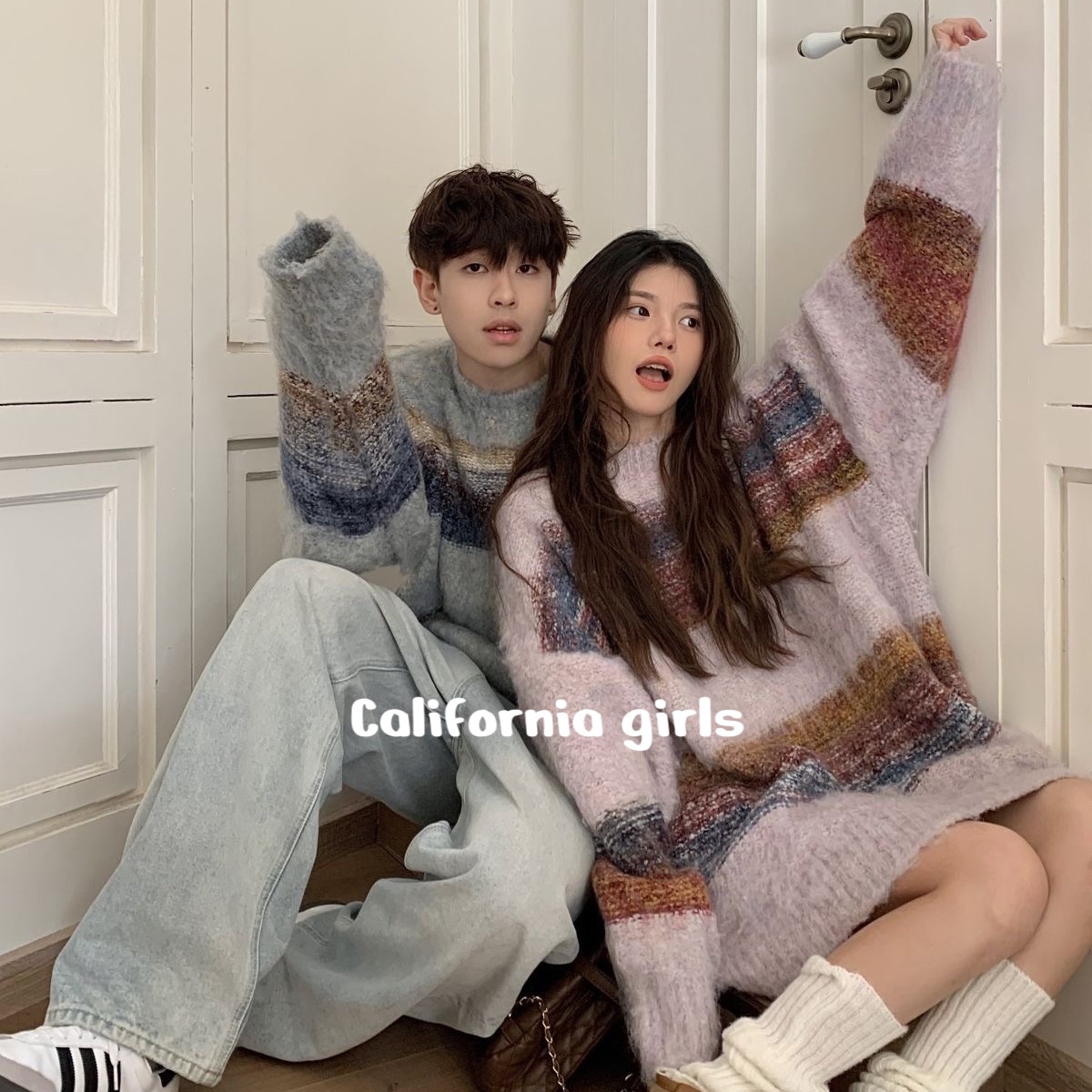￼毛衣系列【加州辣妹】韓系法式混線羊羔毛衣 氛圍感 情侶