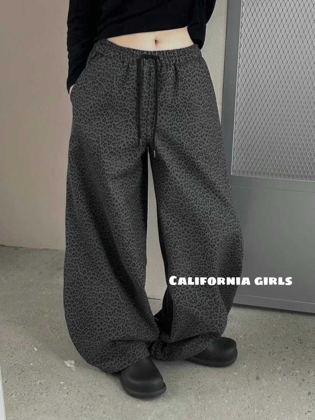 💘《加州辣妹》正韓 豹紋寬鬆抽繩棉褲